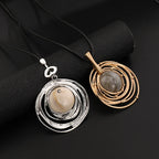 Tri-Color Circle Pendant with Metal Beads and Charms on Chain 18" with ext Necklace - CIVIBUY