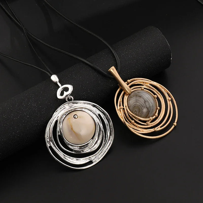 Tri-Color Circle Pendant with Metal Beads and Charms on Chain 18" with ext Necklace - CIVIBUY