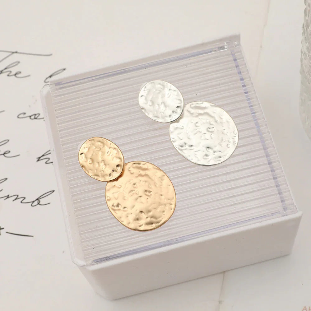 Double Disk Textured Earrings - CIVIBUY