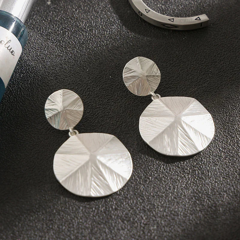 Gold Tone Textured Disc Drop Earrings Fold Pattern Dangle Earrings wholesale- CIVIBUY