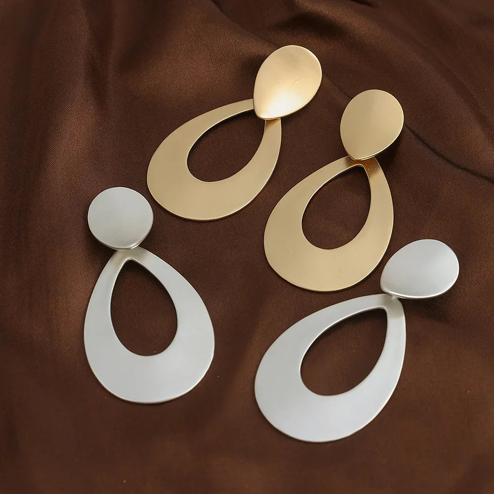 Gold Geometric Harmmered Clip On Earrings for Women Long Tear Drop Clip - CIVIBUY