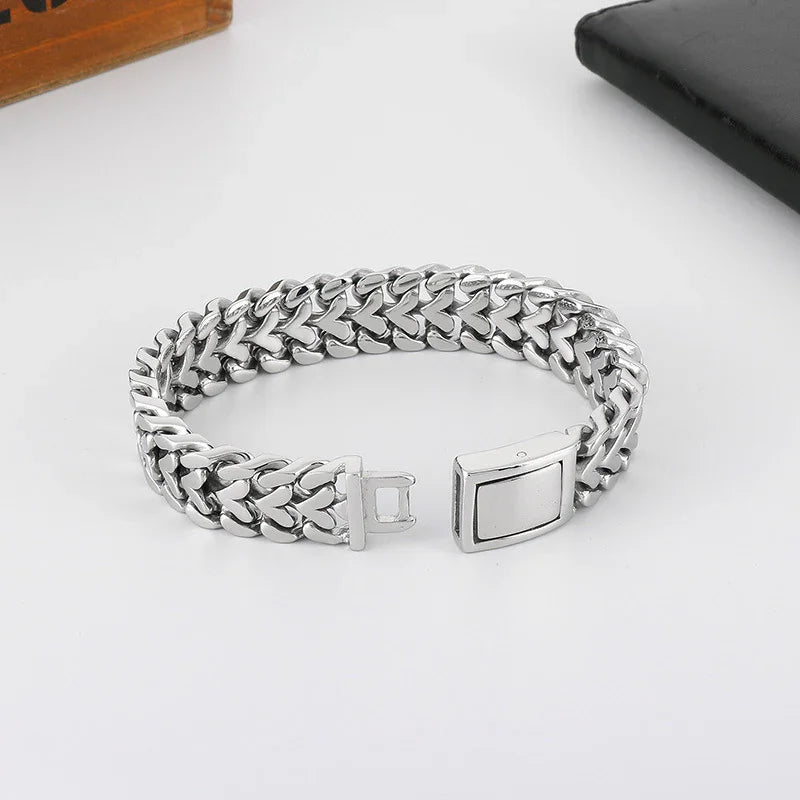 Stainless Steel 16MM Link Chain Heart Shape Wristband Men's Bracelets - CIVIBUY