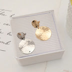 Gold Clip-On Earrings for Non-Pierced Ears - Large Round Hammered Geometric Water Drop Dangle Earrings for Women - CIVIBUY