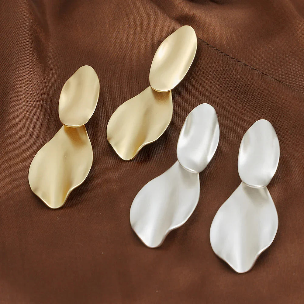 Matte Gold Silver Large Clip On Earrings for Women Statement Earrings - CIVIBUY
