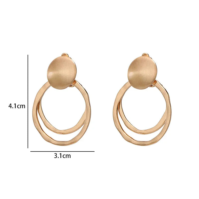 Matte Gold Silver Large Clip On Earrings for Women Statement Earrings - CIVIBUY