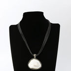 Pewter Tone Pendant Necklace Leather Cord Rhinestone - CIVIBUY