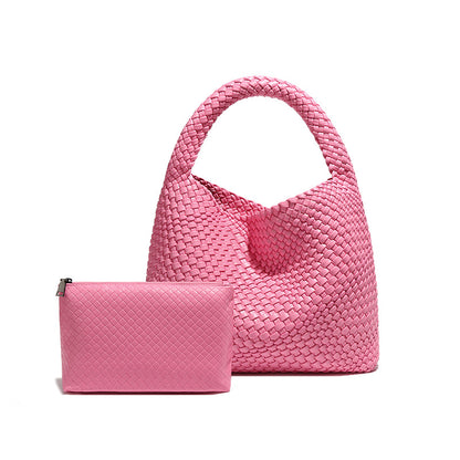 Woven Bag for Women Tote Bag Handbag Purse Retro Handmade Bag Set,Pu leather