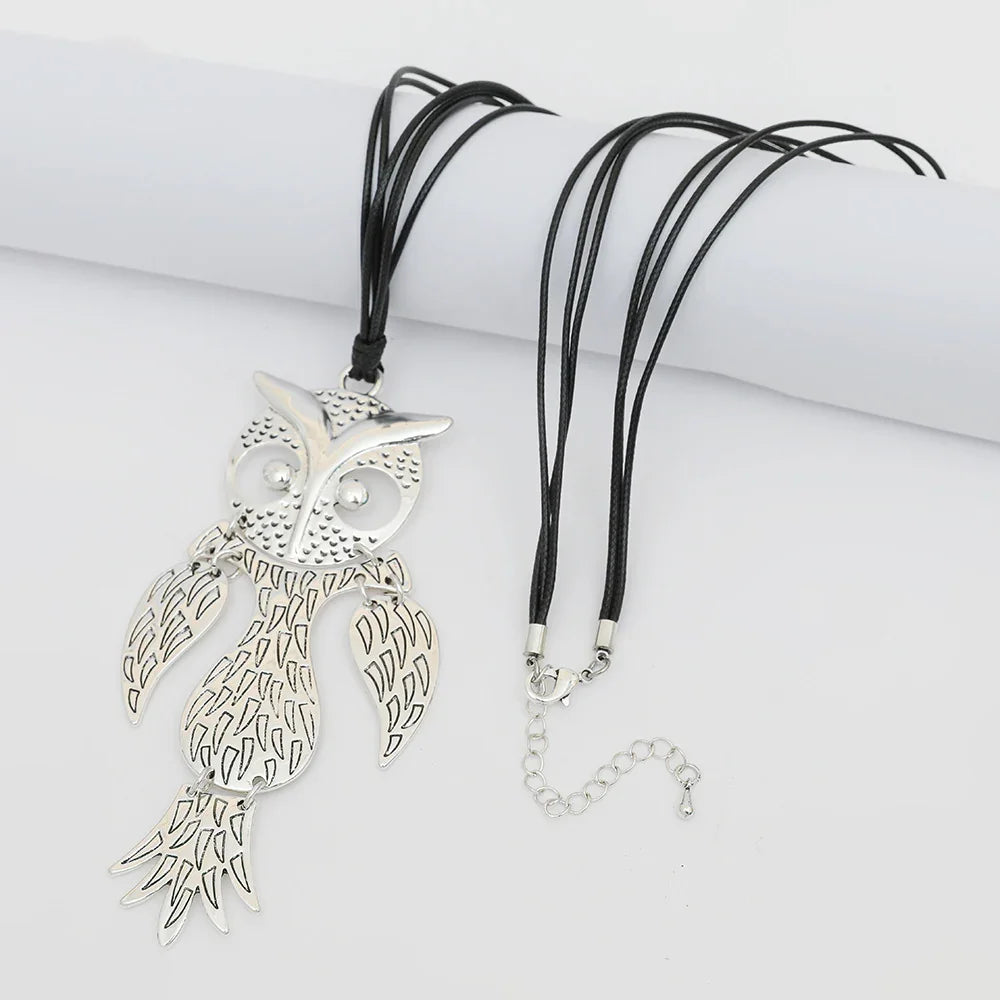 Articulated Owl Pendant Necklace Pendant-Sterling silver long chain - CIVIBUY