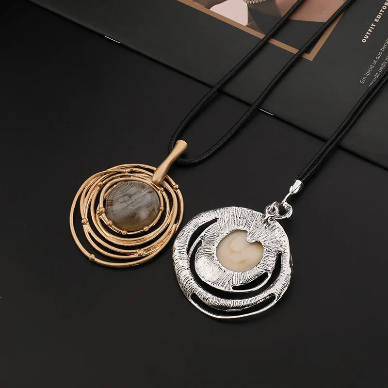 Tri-Color Circle Pendant with Metal Beads and Charms on Chain 18" with ext Necklace - CIVIBUY