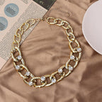 Gold Chunky Hammered Link Chain Sparkly Necklace - CIVIBUY