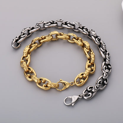 Classic Stainless Steel Chain Link Bracelet baroque carving Bracelets Men's Bracelets - CIVIBUY