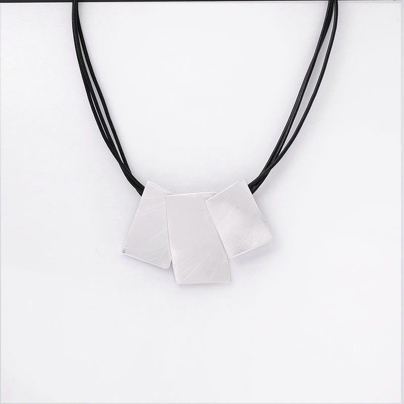 Geometric Matte Silver Leather Necklace - CIVIBUY
