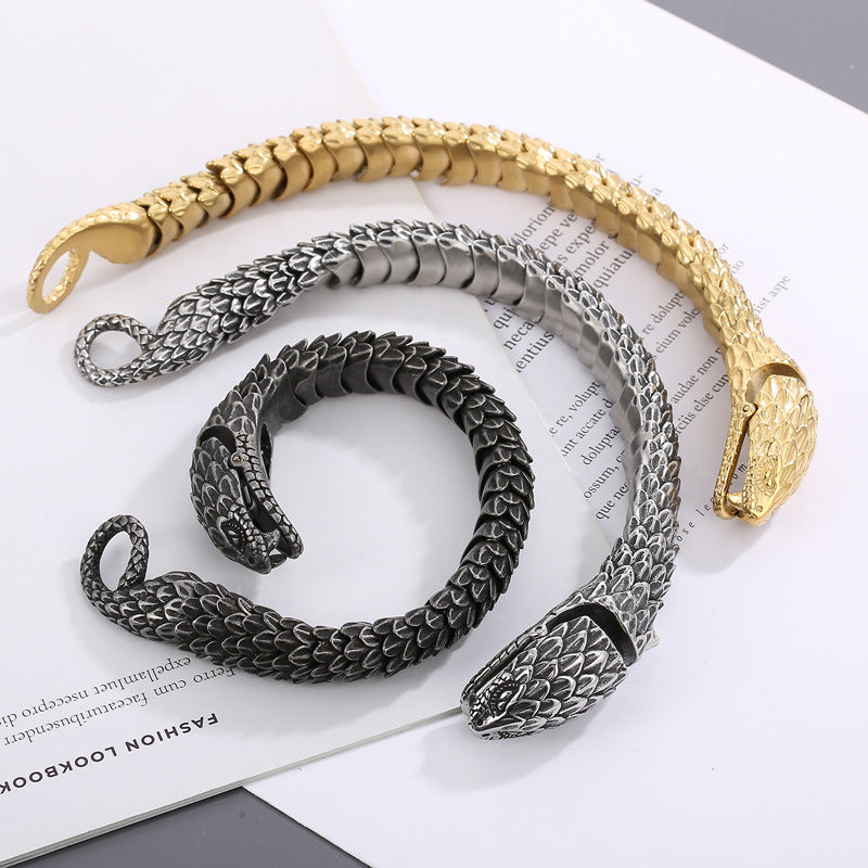 rattlesnake stainless steel heavy bracelet for men biker style bracelet - CIVIBUY
