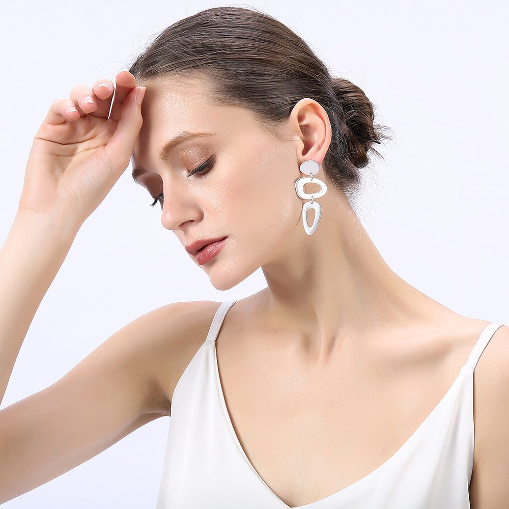 Matte Gold Dangle Earrings for Women Big Drop Earrings Long Geometric Statement Earrings - CIVIBUY