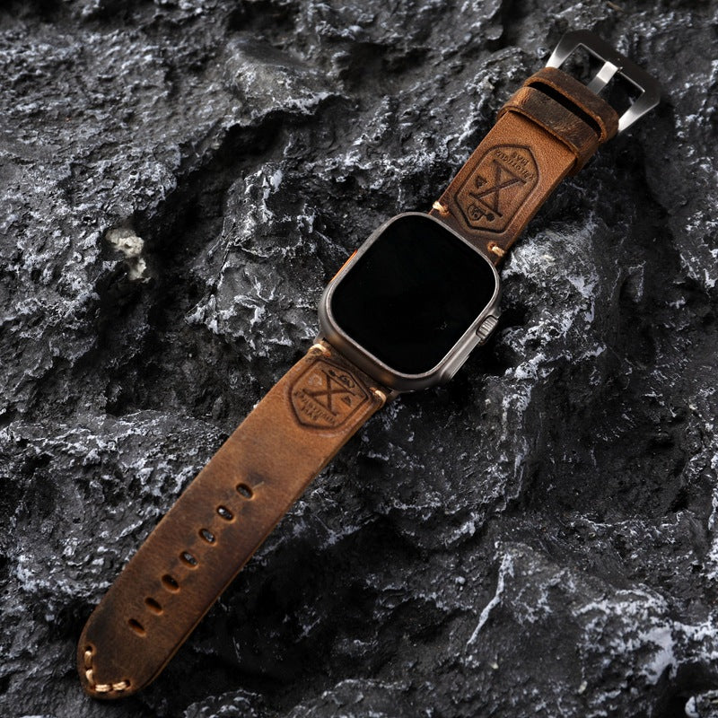 Italian Genuine Leather Cowhide Handmade Apple Watch Ultra 2 Leather Watchband - CIVIBUY
