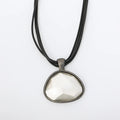 Pewter Tone Pendant Necklace Leather Cord Rhinestone - CIVIBUY