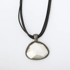 Pewter Tone Pendant Necklace Leather Cord Rhinestone - CIVIBUY