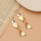 Long Textured Yellow Brass Modern Cutout Dagger Dangle and Drop Earrings - CIVIBUY