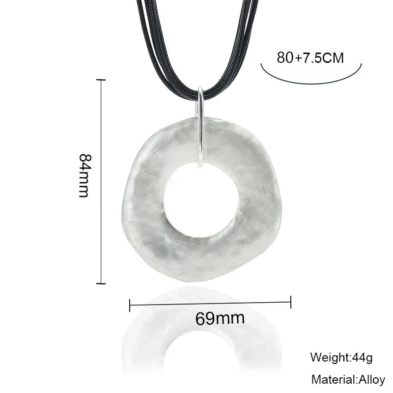 Vintage 17" Necklace Sterling Silver 925 Black Leather With silver Circle - CIVIBUY