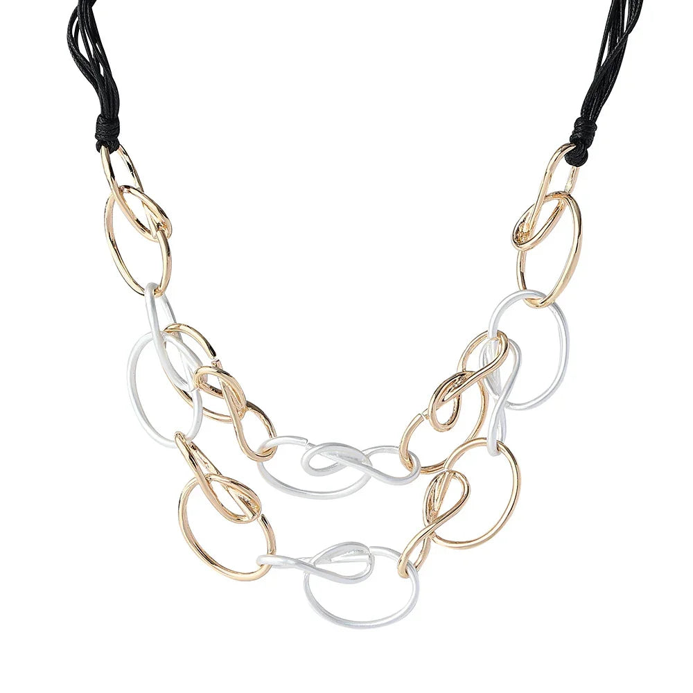 Vintage Daisy Fuentes Gold Silver & Black Tone Oval Hoops Chain 18" Necklace - CIVIBUY