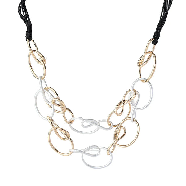 Vintage Daisy Fuentes Gold Silver & Black Tone Oval Hoops Chain 18" Necklace