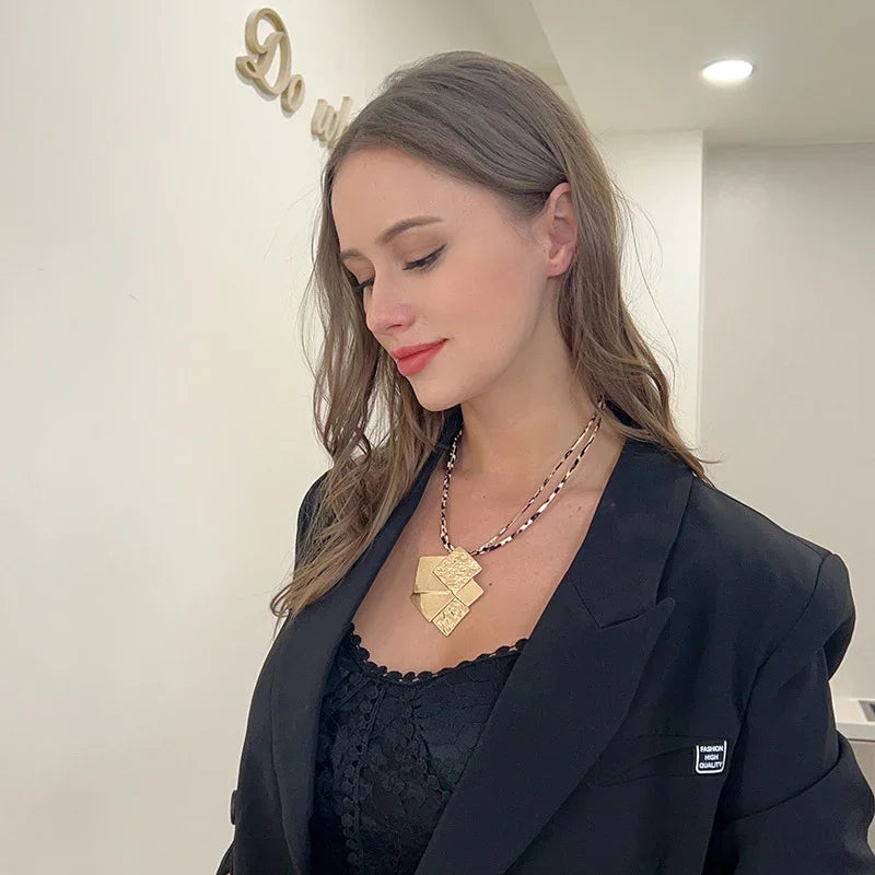 Women Chain Necklace Gold Plated Rectangular Pendant Necklace Mountain Card - CIVIBUY