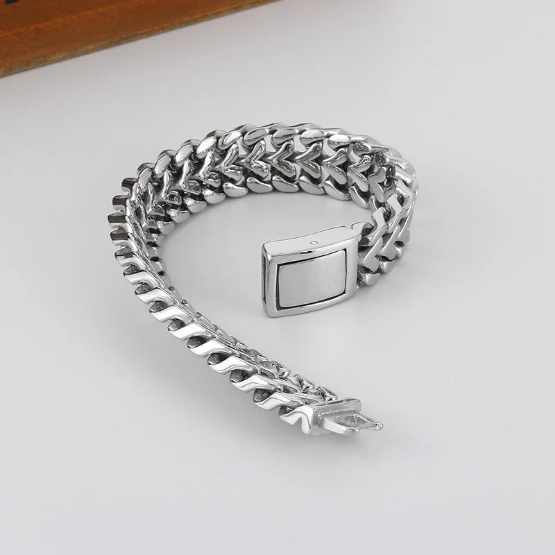 Stainless Steel 16MM Link Chain Heart Shape Wristband Men's Bracelets - CIVIBUY