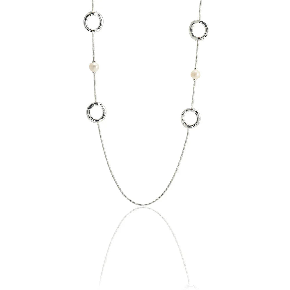 Long 32-inch Double Circle Link Necklace Rhodium on Sterling Silver - CIVIBUY