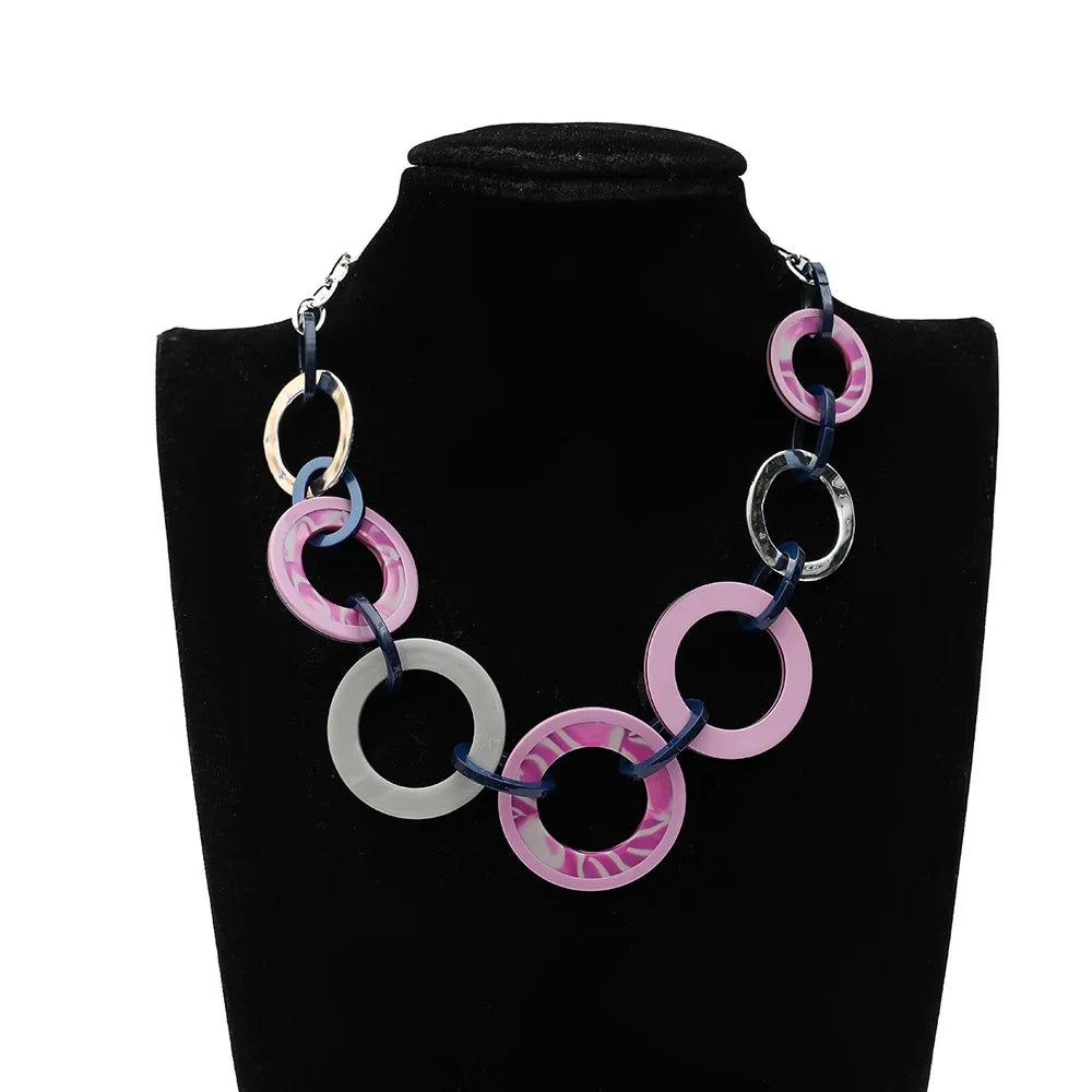 Statement Necklace–Printed Acrylic Necklace–Short Necklace for Women–Colorful Chunky Bold Necklace–Gift for Her - CIVIBUY