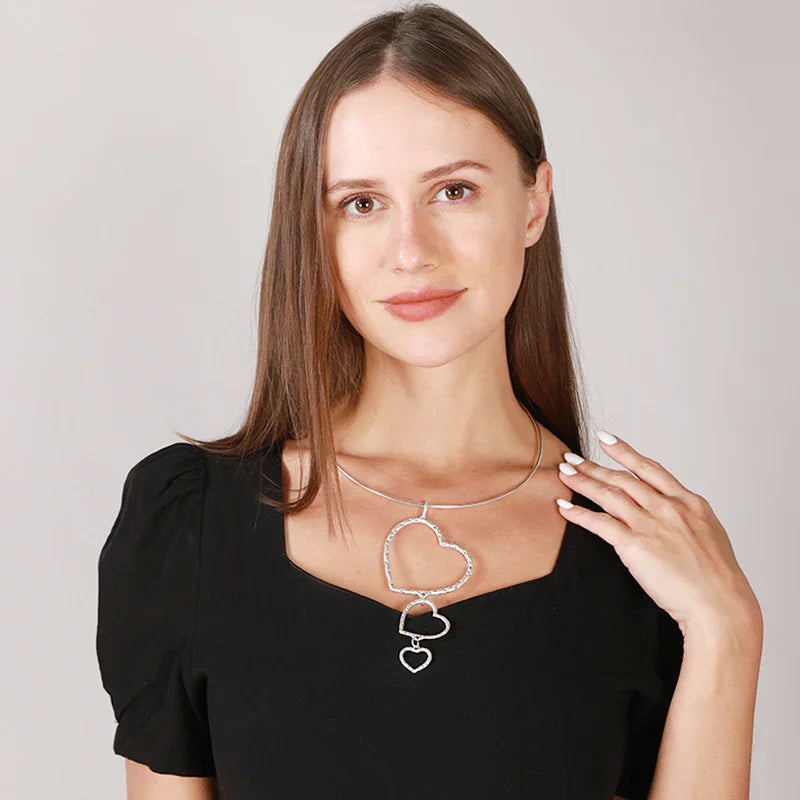 Silver Color Hollow Out Hearts Pendant Necklace for Women Neck Chain Chokers Sweater Collares Jewelry Accessories - CIVIBUY