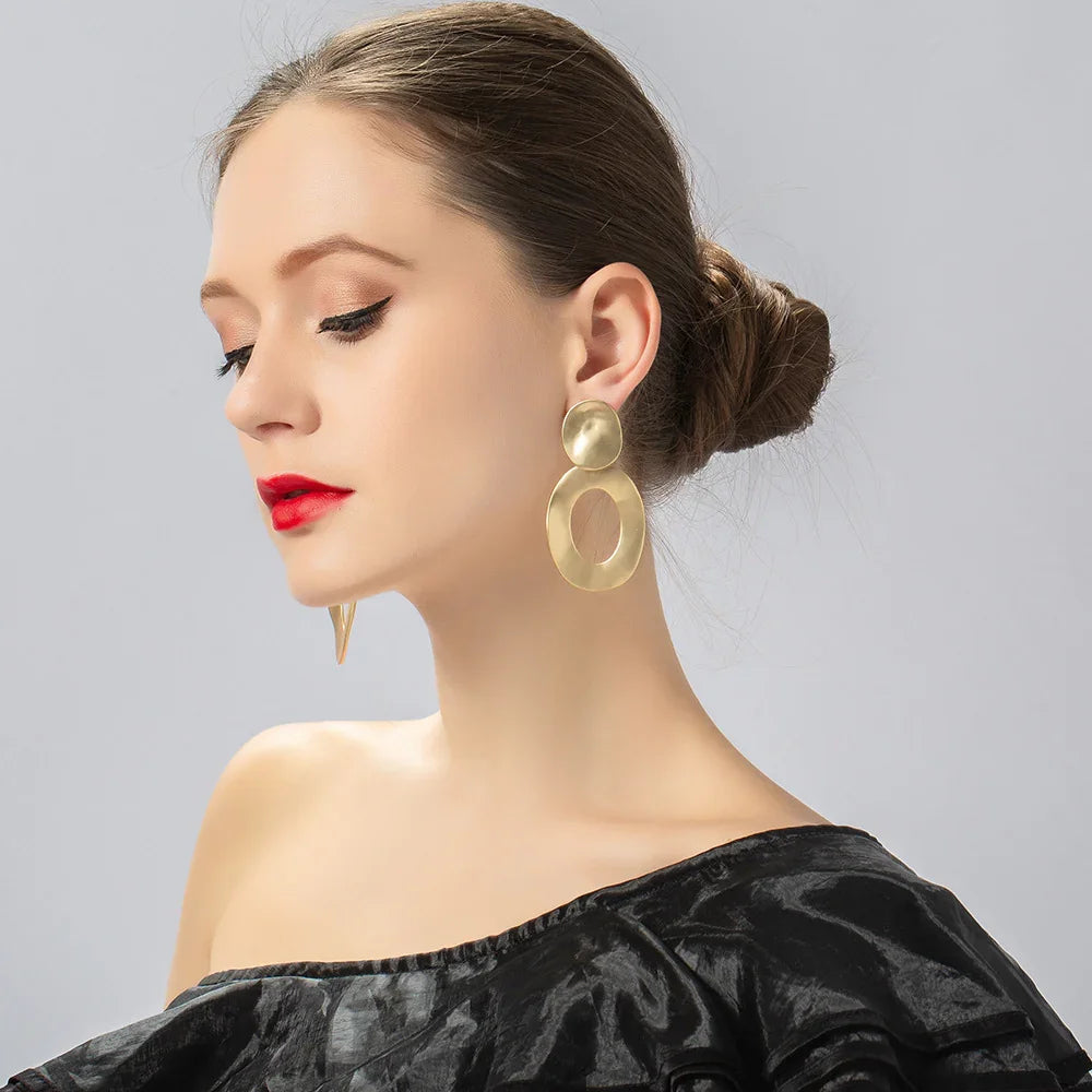 Matte Gold Dangle Earrings for Women Big Drop Earrings for Women - CIVIBUY