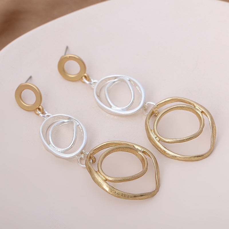 Women's Fashion Geometric Circle Long Pendant Earrings - Simple Designer Earrings with Exaggerated Style - CIVIBUY