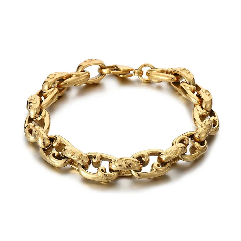Classic Stainless Steel Chain Link Bracelet baroque carving Bracelets Men's Bracelets - CIVIBUY