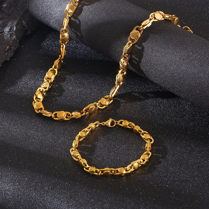 14K Gold Plated Chains Necklaces Dainty Stainless Steel Hiphop Link Jewelry set For Men - CIVIBUY