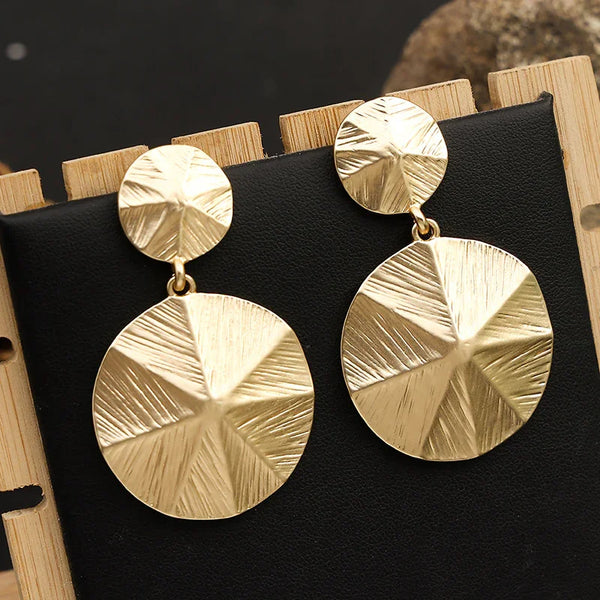 Gold Tone Textured Disc Drop Earrings Fold Pattern Dangle Earrings 【5Pack】