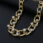 Gold Chunky Hammered Link Chain Sparkly Necklace - CIVIBUY