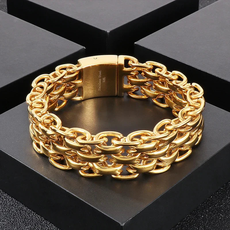 Heavy Motorcycle Double Chain Fashional Retro Strong Man Bracelet Gift 9ST-L - CIVIBUY