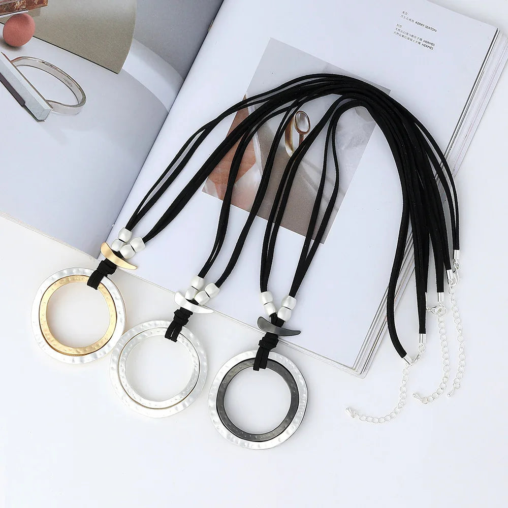 long necklace women boho geometric necklace metal multicolor circles long pendant - CIVIBUY