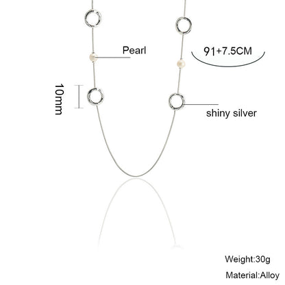 Long 32-inch Double Circle Link Necklace Rhodium on Sterling Silver - CIVIBUY