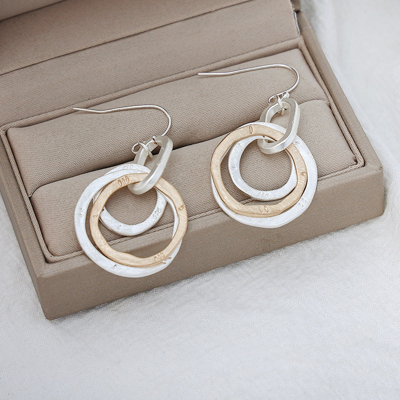 Hammered Circle Earrings, Dainty Earrings, Everyday Two Tone Jewelry - CIVIBUY