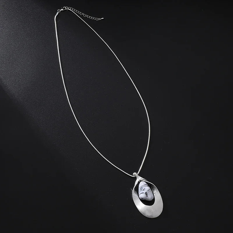 Geometric Pendant Necklace long silver Pendant Necklace - CIVIBUY