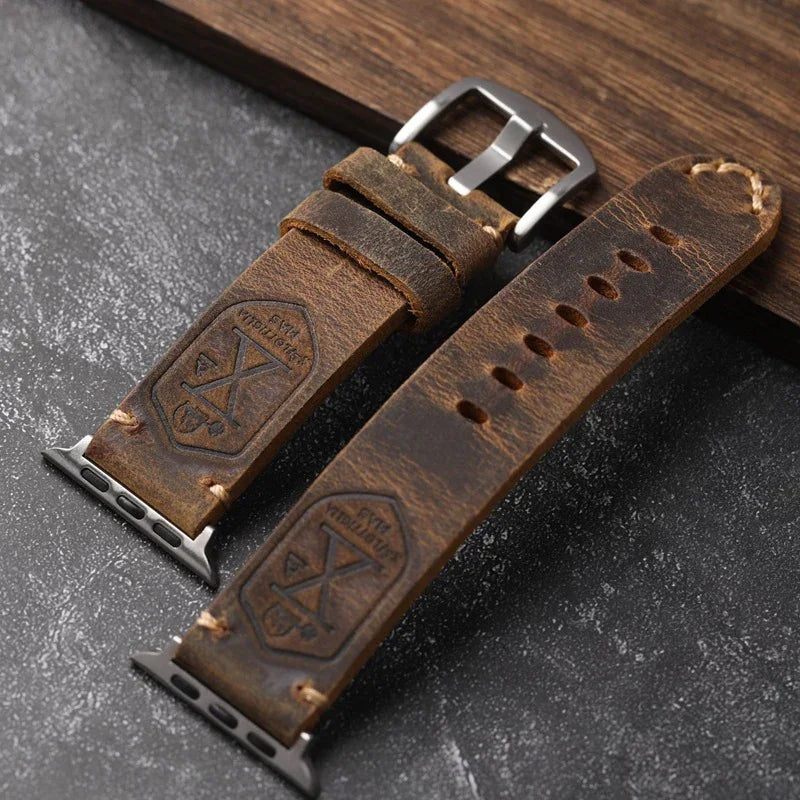 Italian Genuine Leather Cowhide Handmade Apple Watch Ultra 2 Leather Watchband - CIVIBUY