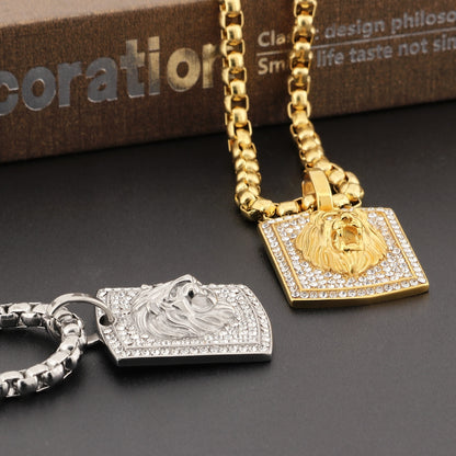 Lion's Korean trendy zircon diamond pendant K-popThick Gold necklace【wholesale】 - CIVIBUY