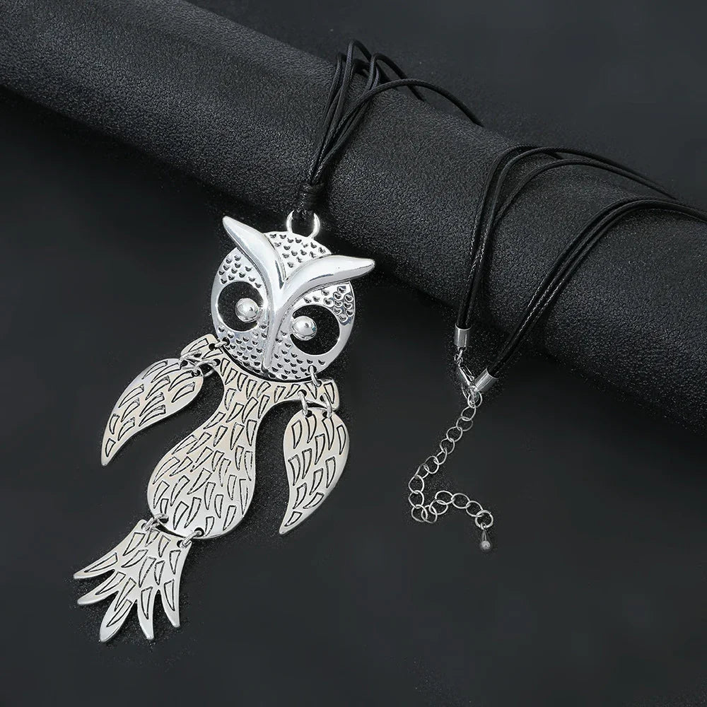 Articulated Owl Pendant Necklace Pendant-Sterling silver long chain - CIVIBUY