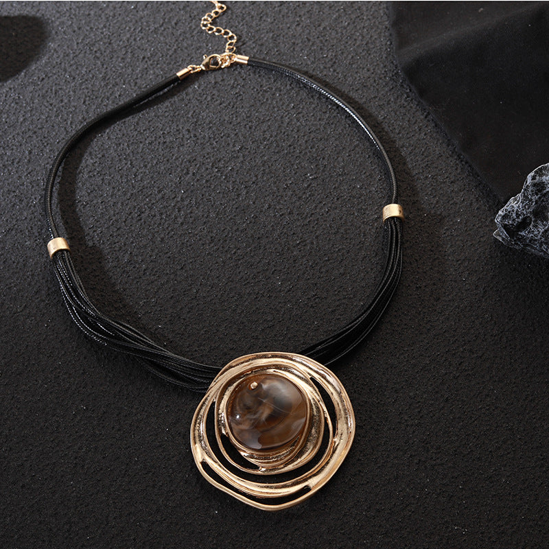 Gold Adjustable Cord Stone Gold Pendant Necklace - CIVIBUY