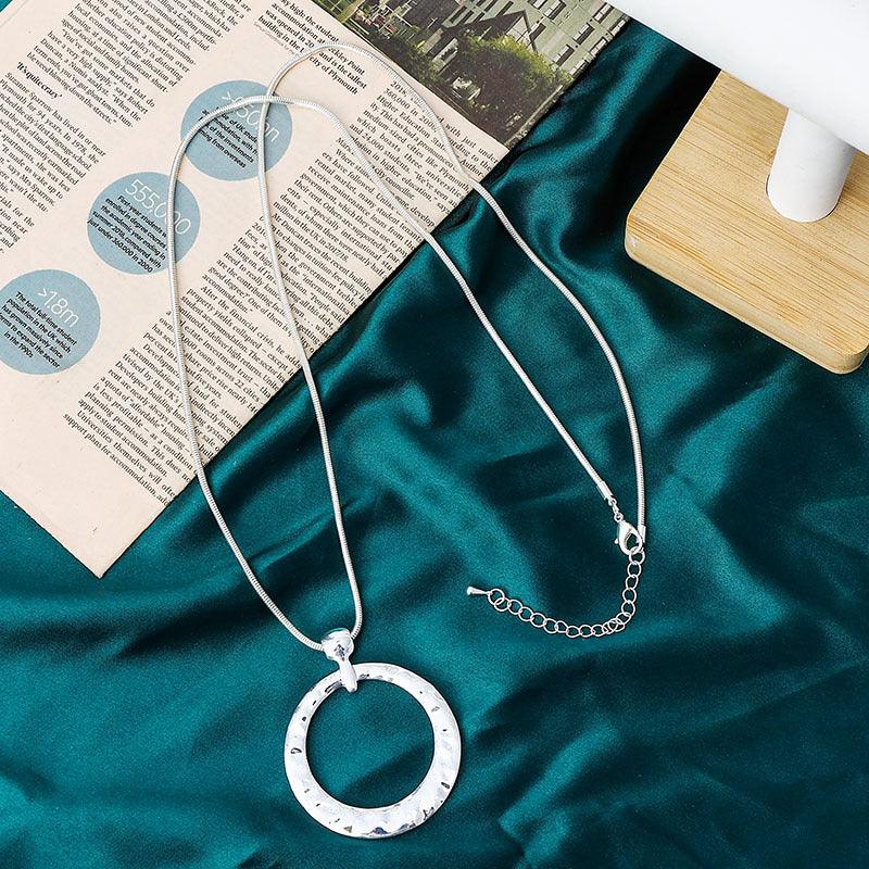 Long pendent Necklace Women silve Circle Pendant Punk Necklace Collar - CIVIBUY