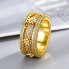 Spinner Ring Gold Plated Rhinestone CZ Wedding Engagement Band Ring for Men Women 8MM Spinner Ring - CIVIBUY