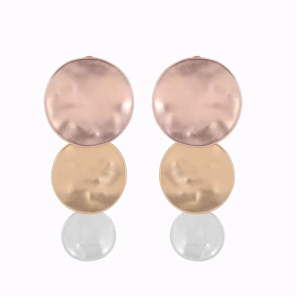 matte silver gold or multi colored three circle earrings - CIVIBUY
