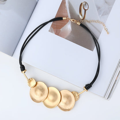 Trendy Multi Circles Pendant Chokers Leather Necklace for Women - Design Jewelry 60cm - CIVIBUY