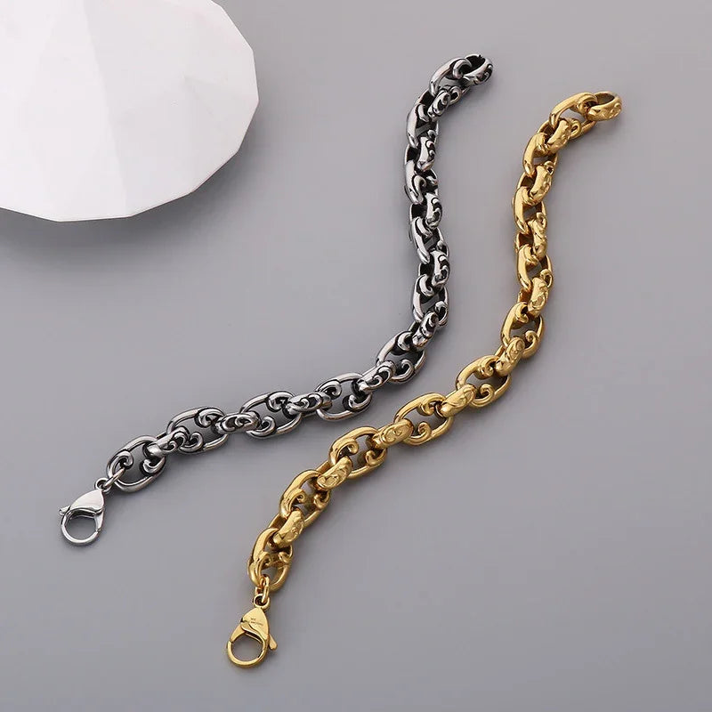 Classic Stainless Steel Chain Link Bracelet baroque carving Bracelets Men's Bracelets - CIVIBUY